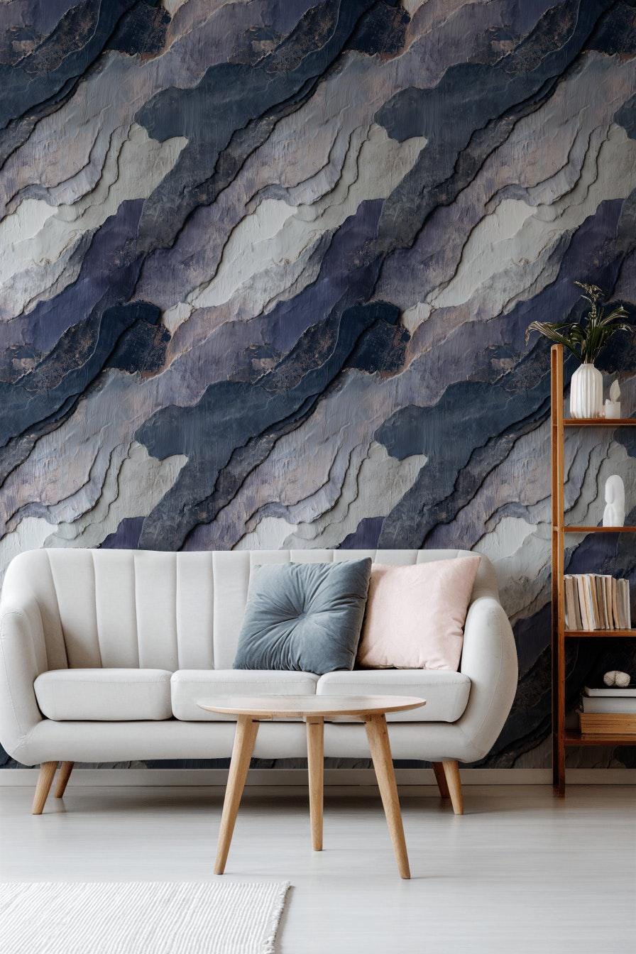 Navy Blue Stone Texture Wallpaper: Layered Abstract Peel and Stick Wall Mural