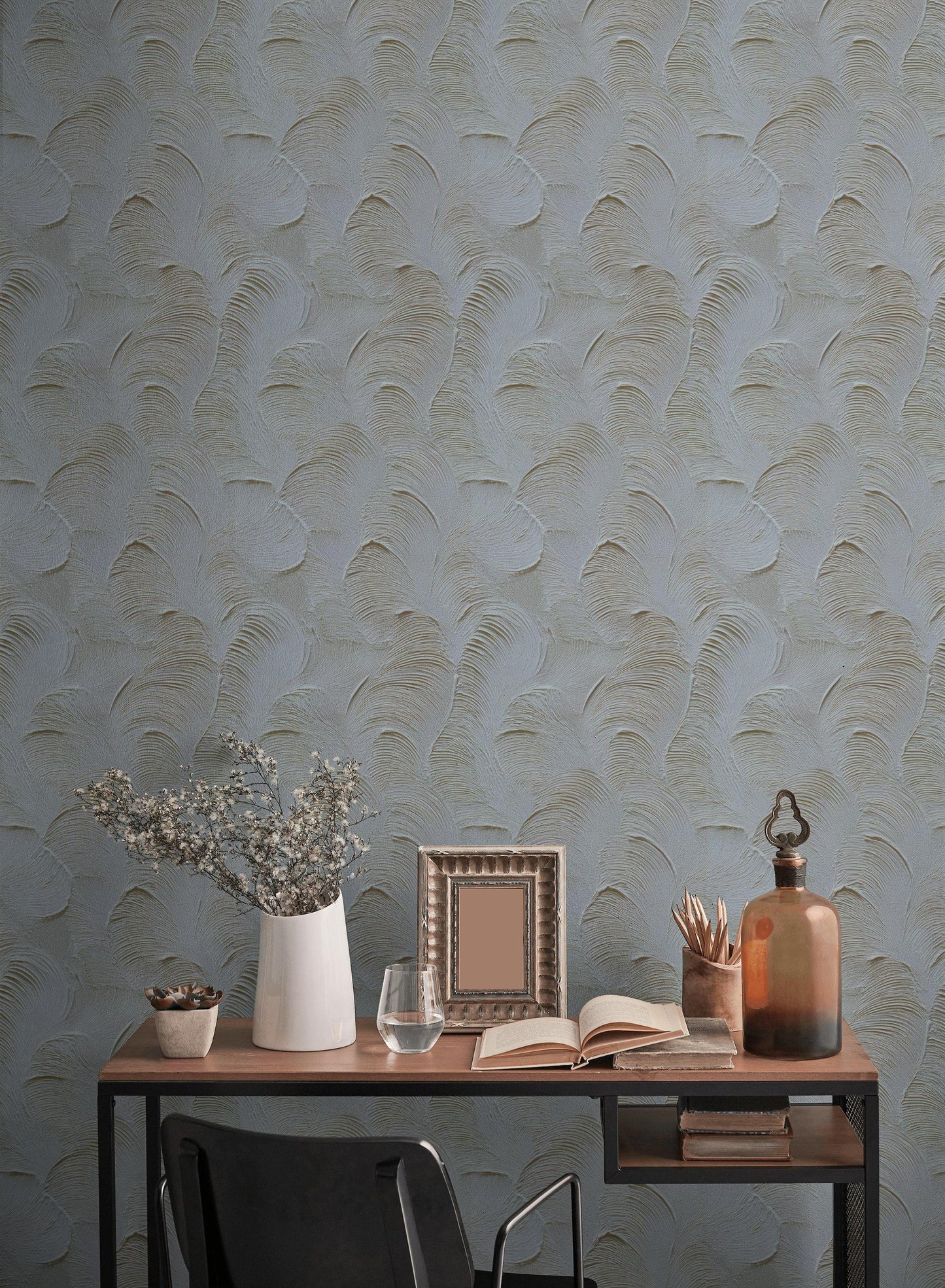 Artisan Faux Stucco Wallpaper, Off-White Fan Texture Peel & Stick Mural, Minimalist Vertical Panel