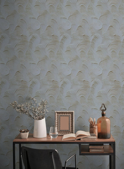 Artisan Faux Stucco Wallpaper, Off-White Fan Texture Peel & Stick Mural, Minimalist Vertical Panel