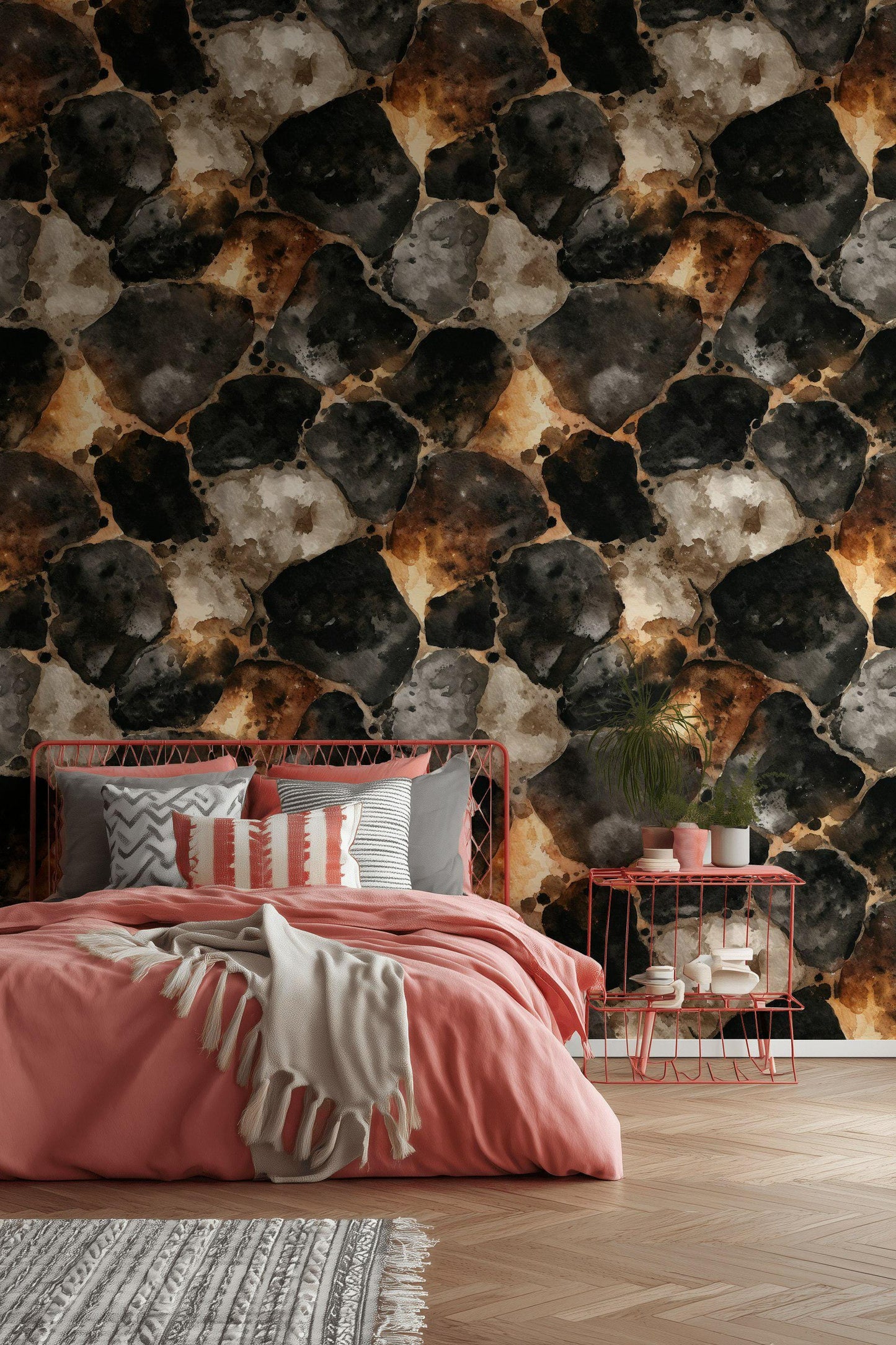 Rustic Faux Stone Wallpaper: Peel and Stick Watercolor Rock Wall Mural