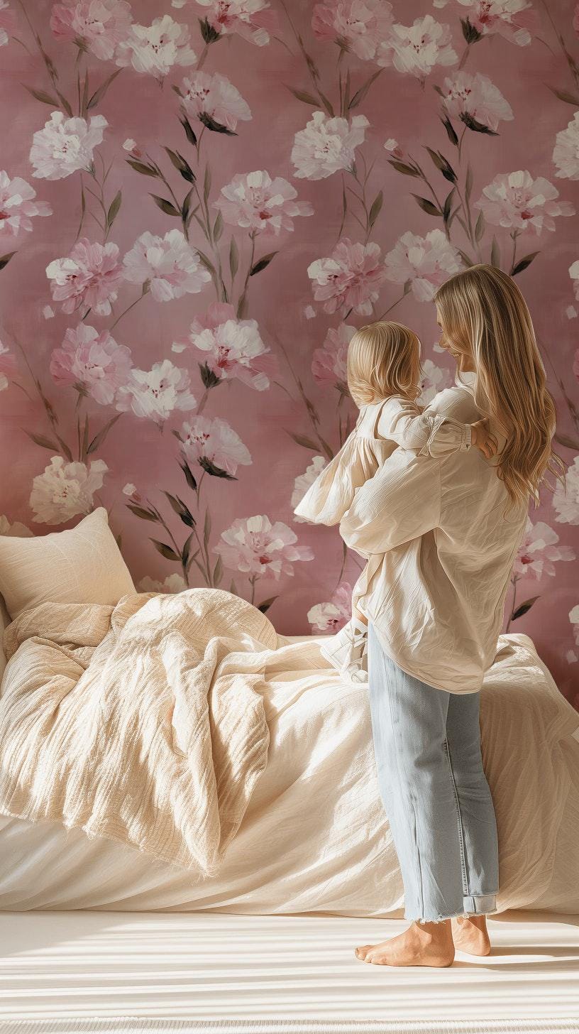 Romantic Pink Floral Wallpaper | Soft Textured Flower Wall Mural | Blush Peel and Stick Decor
