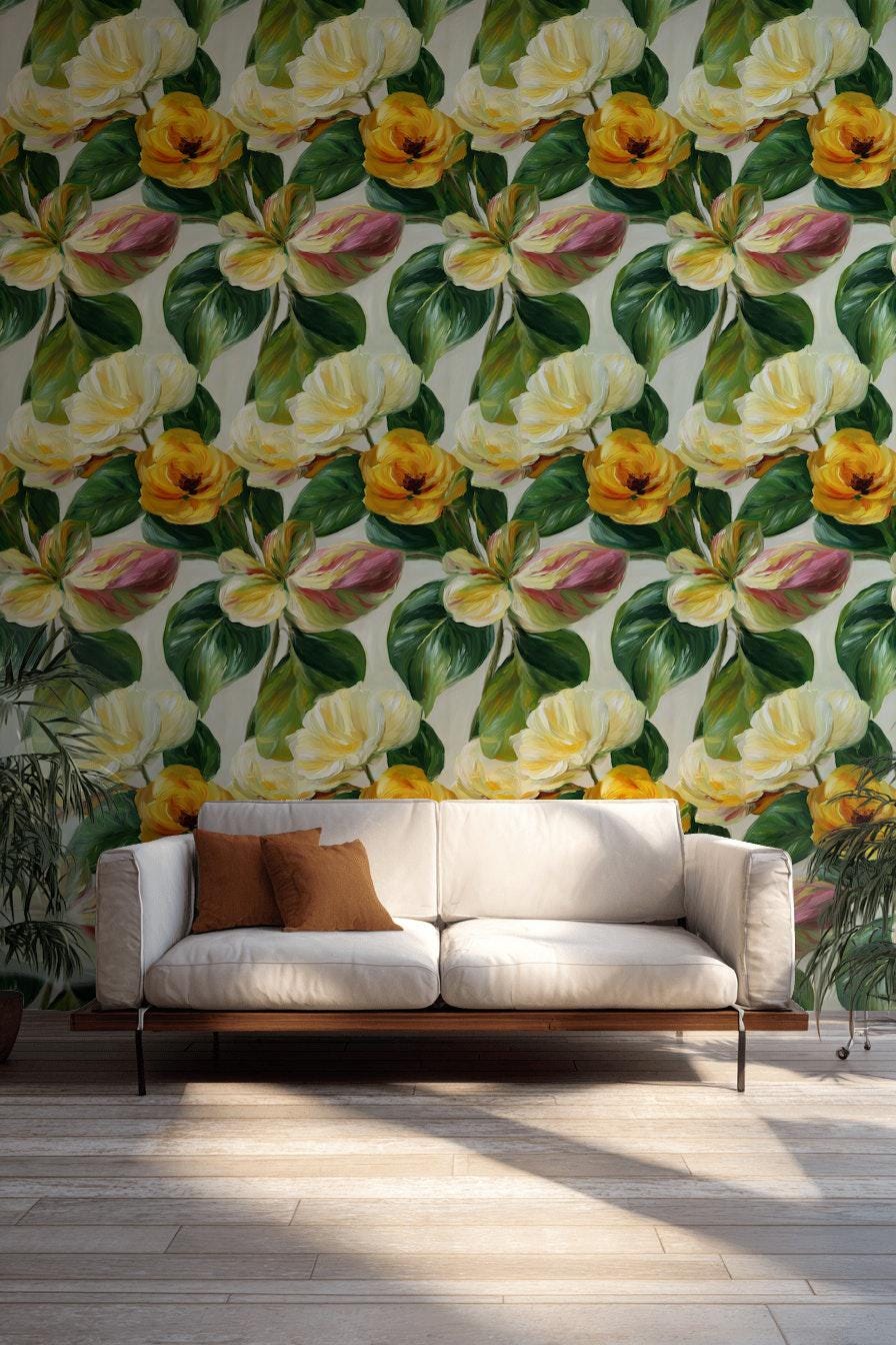 Floral Wallpaper Mural: Impasto Style Peel and Stick Decor