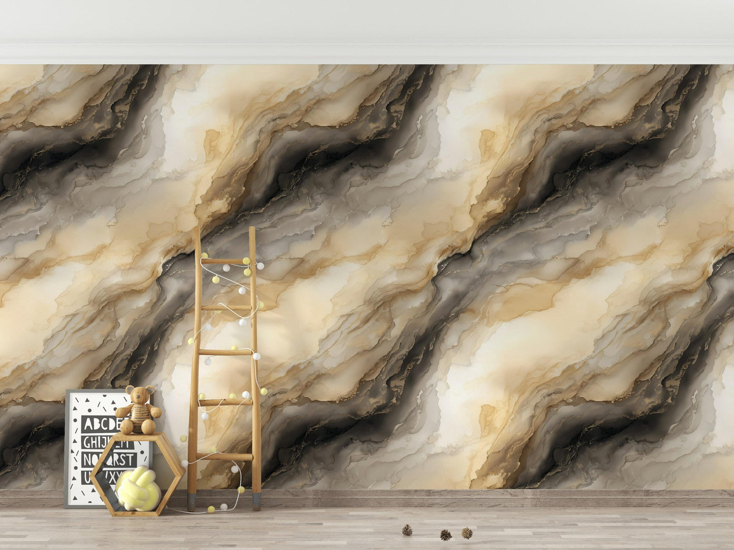 Abstract Gold Marble Wallpaper | Neutral Fluid Art Wall Mural | Modern Peel and Stick Decor