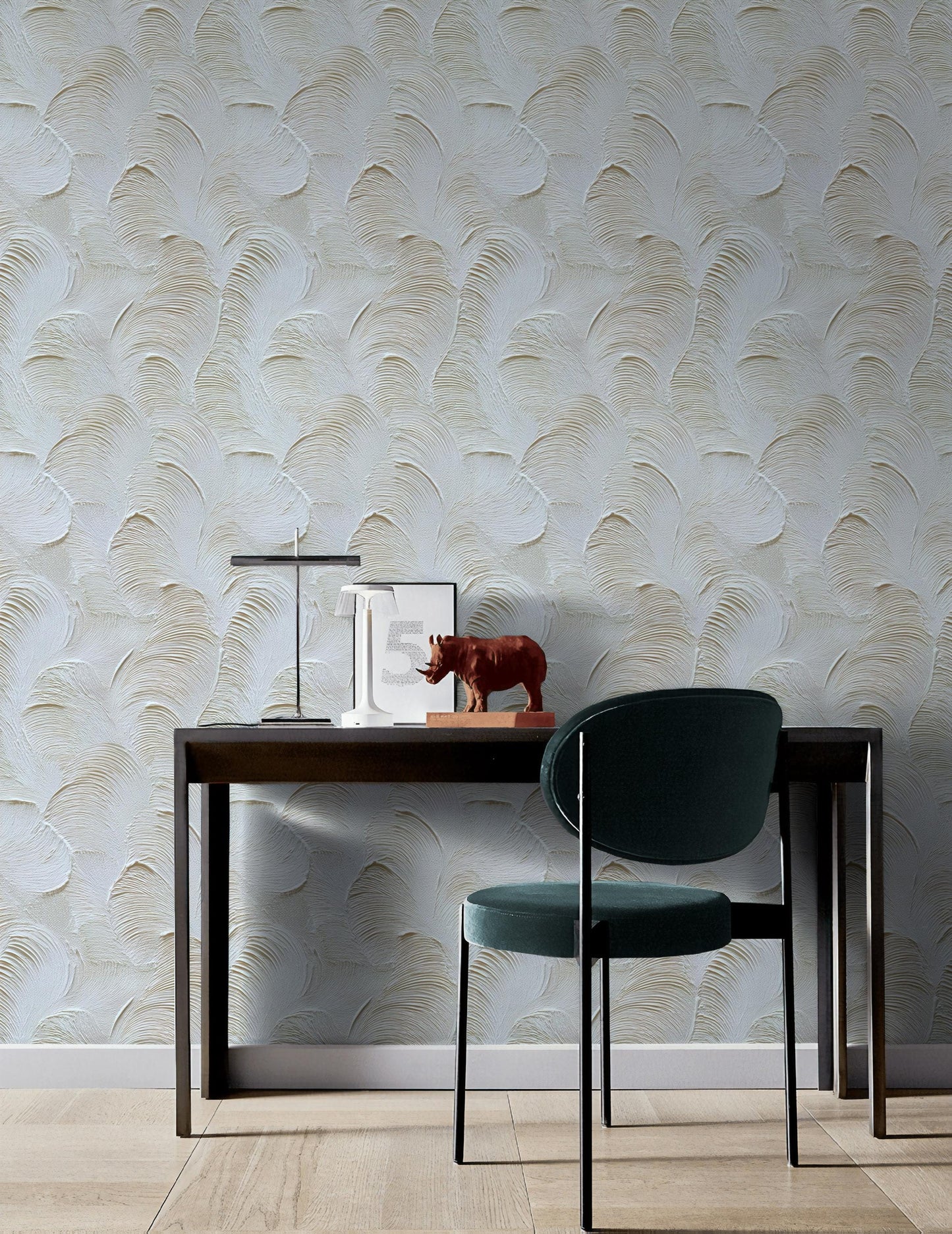 Artisan Faux Stucco Wallpaper, Off-White Fan Texture Peel & Stick Mural, Minimalist Vertical Panel