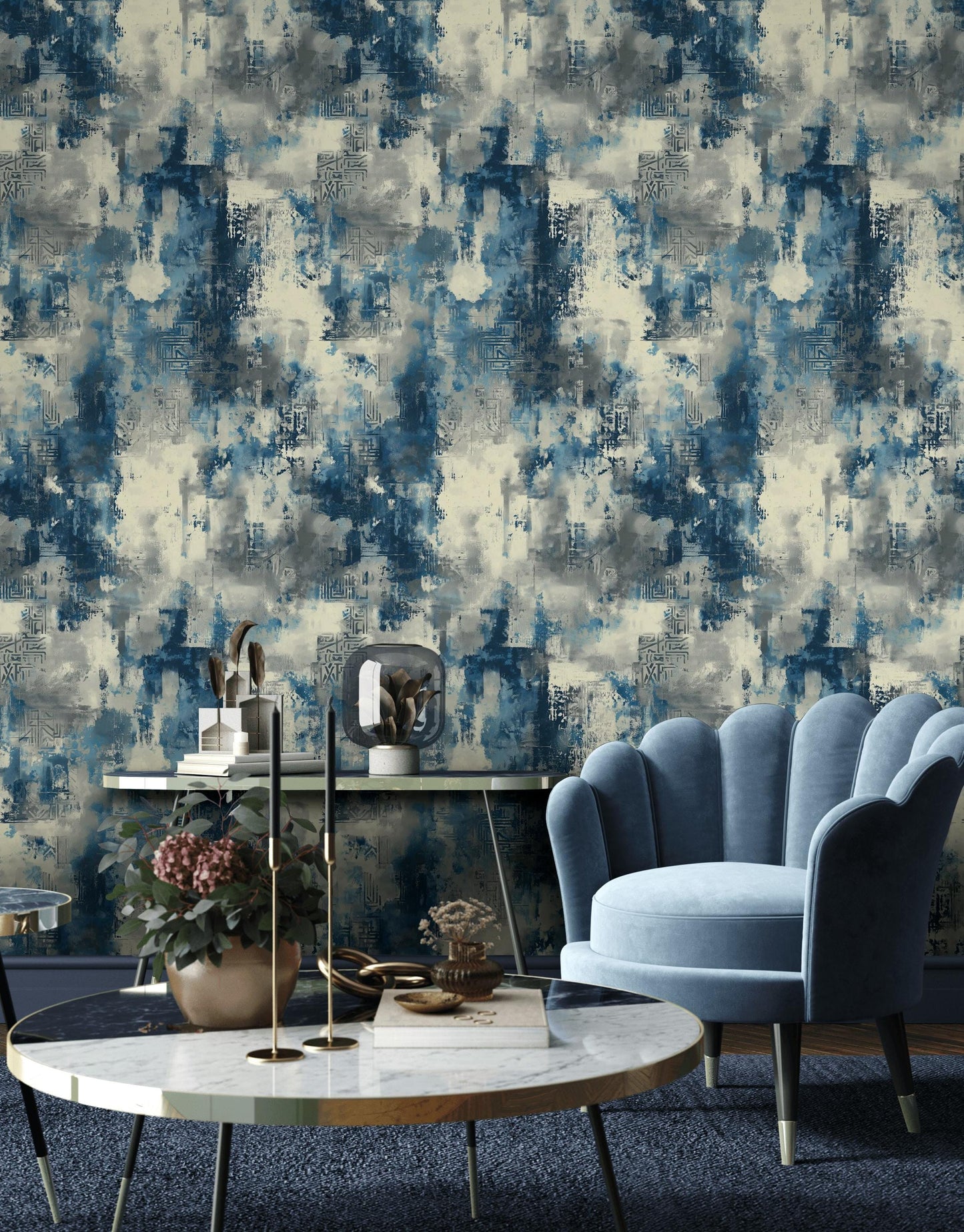 Industrial Texture Blue Wallpaper, Urban Grunge Wall Mural, Modern Paint Effect Peel and Stick