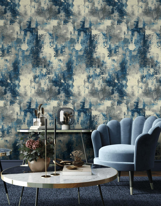 Industrial Texture Blue Wallpaper, Urban Grunge Wall Mural, Modern Paint Effect Peel and Stick