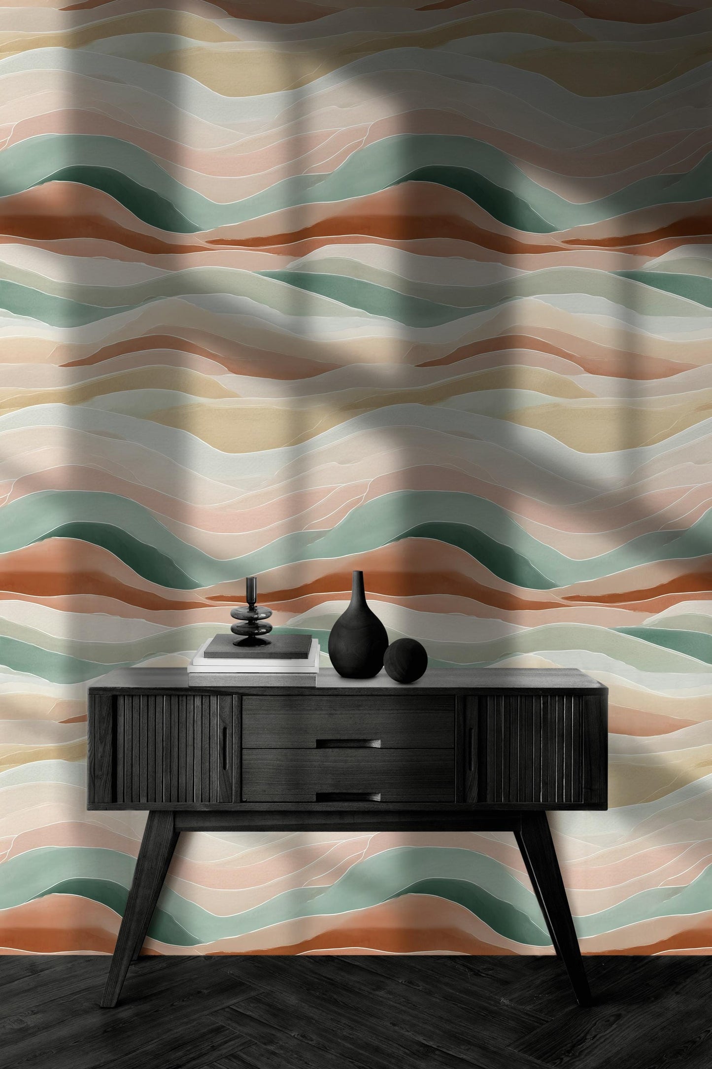 Pastel Abstract Waves Peel and Stick Wallpaper: Boho Minimalist Wall Mural