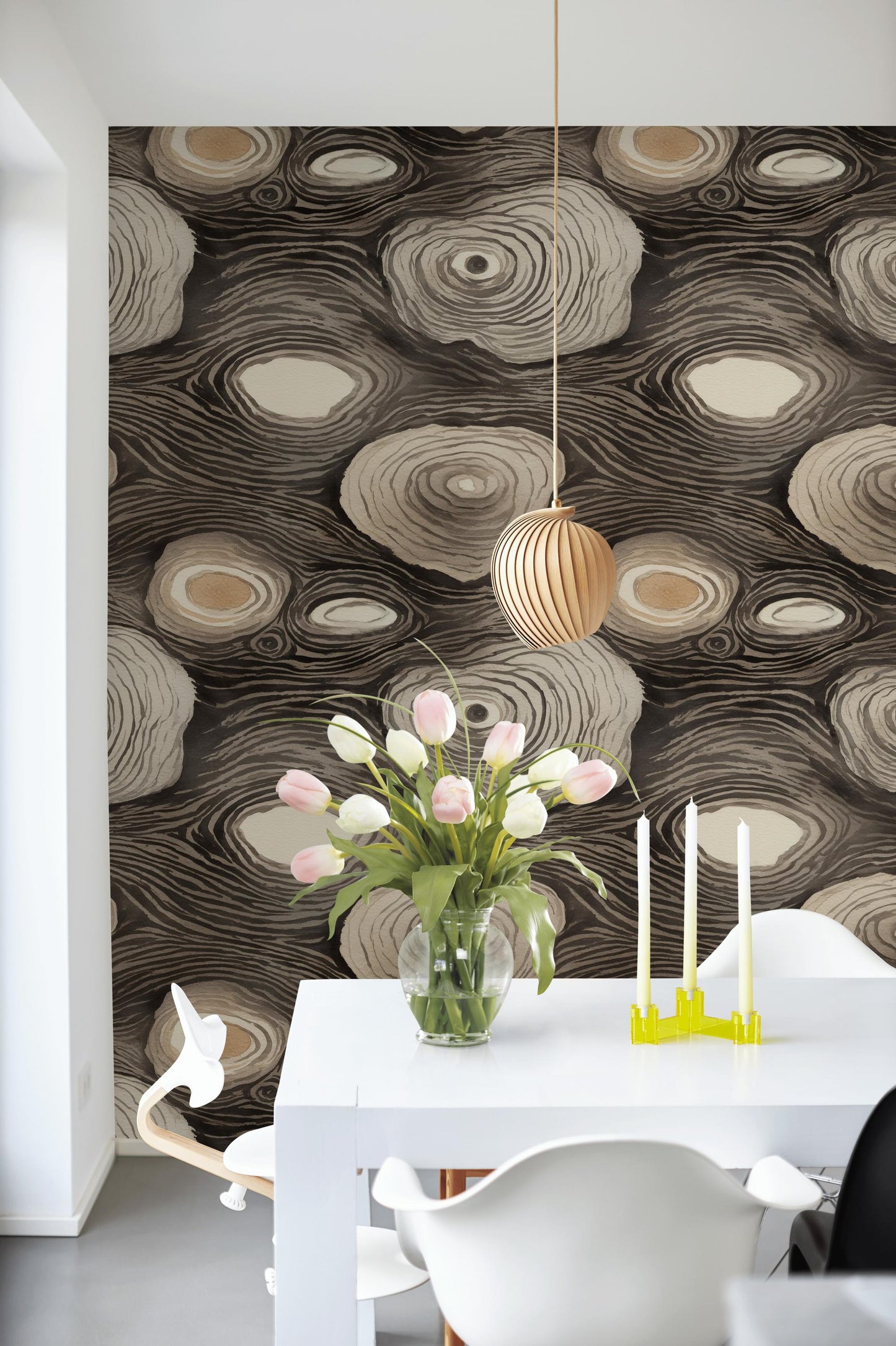 Abstract Tree Rings Wallpaper: Earthy Modern Peel and Stick Wall Mural