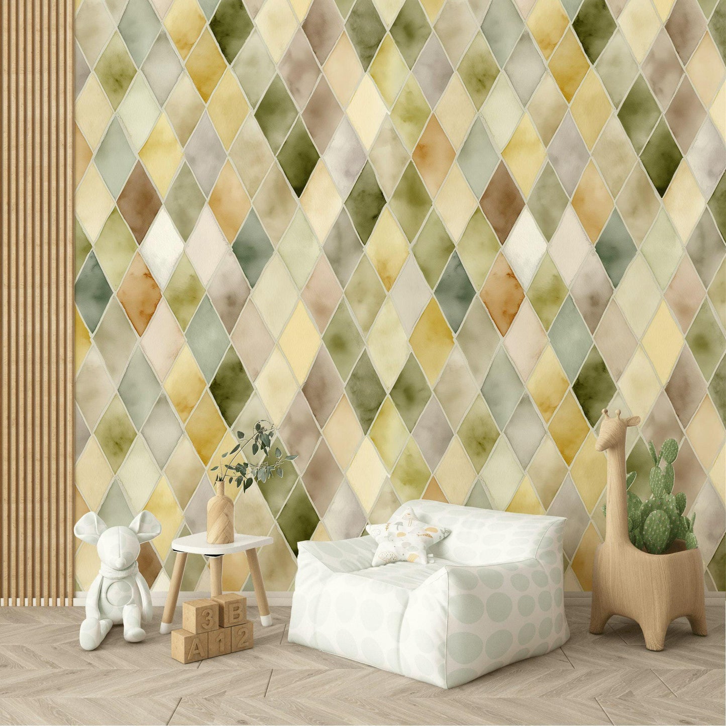 Pastel Watercolor Diamond Tile Wallpaper: Peel and Stick Harlequin Wall Mural