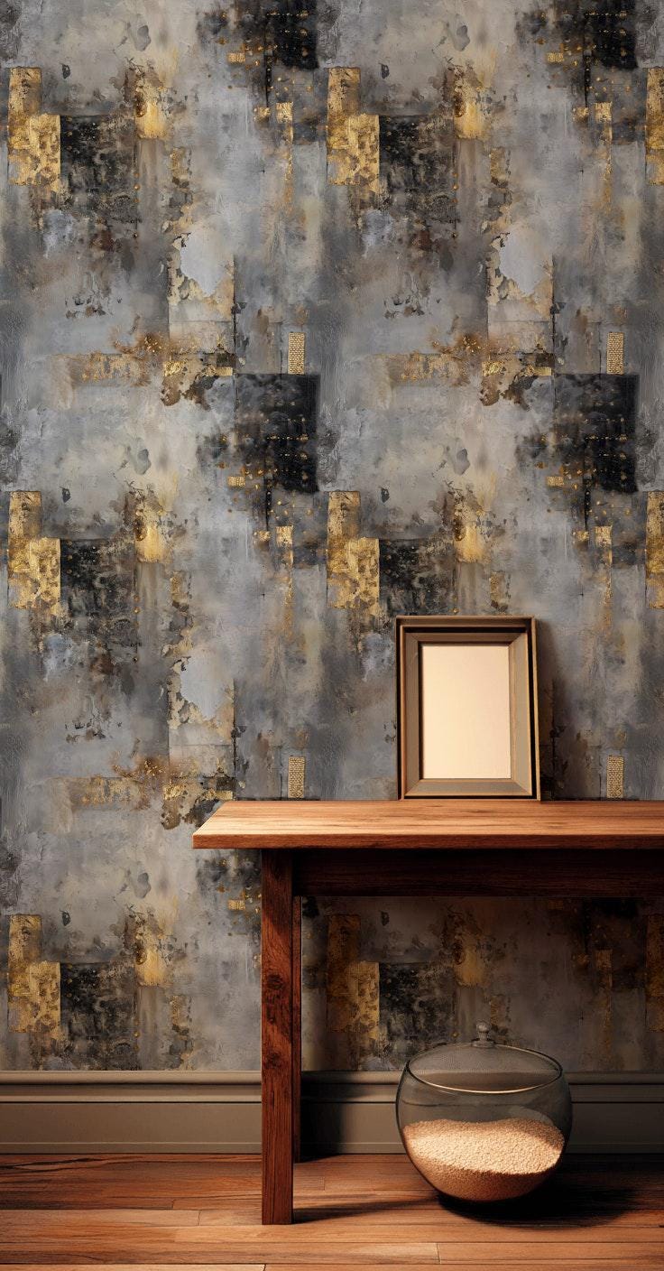 Distressed Concrete Texture Wallpaper | Luxury Gold Grunge Wall Mural | Modern Peel & Stick Art