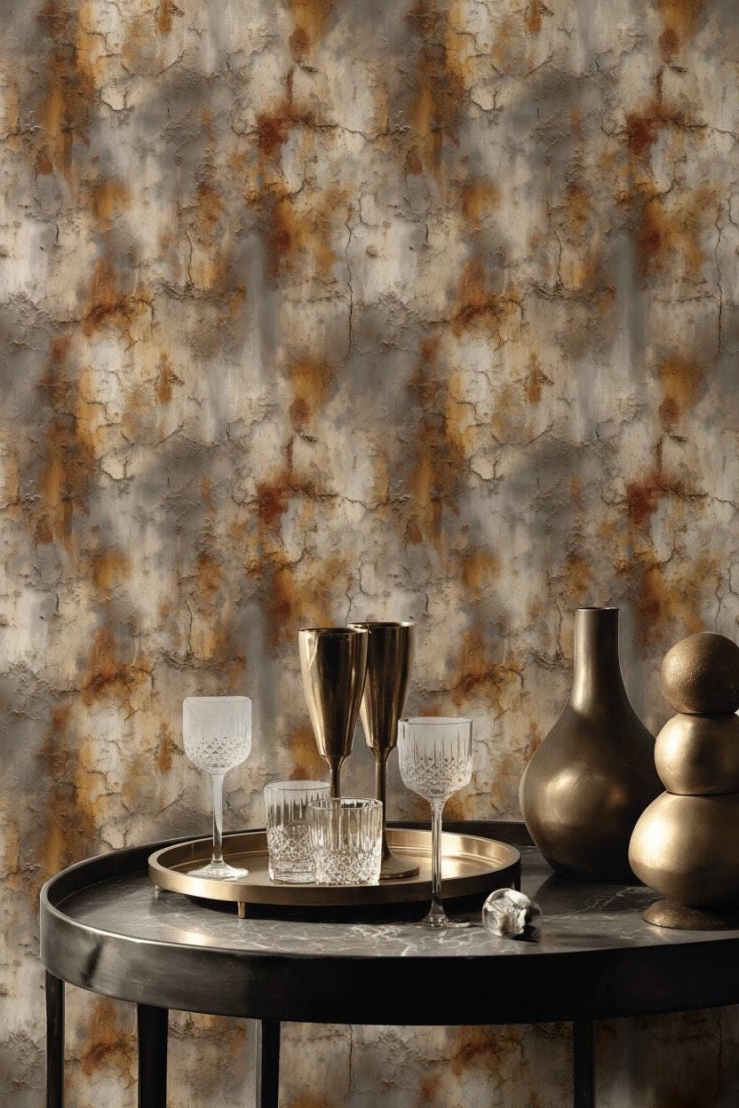 Cracked Terracotta Wallpaper Mural | Distressed Rustic Plaster Texture | Industrial Peel and Stick Wall Decor