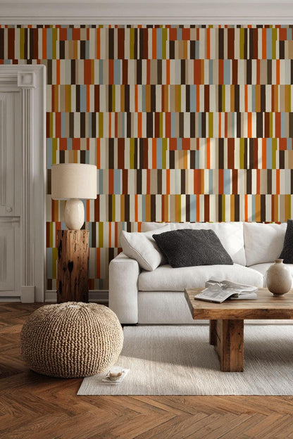 Mid-Century Modern Wallpaper, Retro Color Blocks Vertical Stripe Mural, Peel & Stick or Unpasted Panel