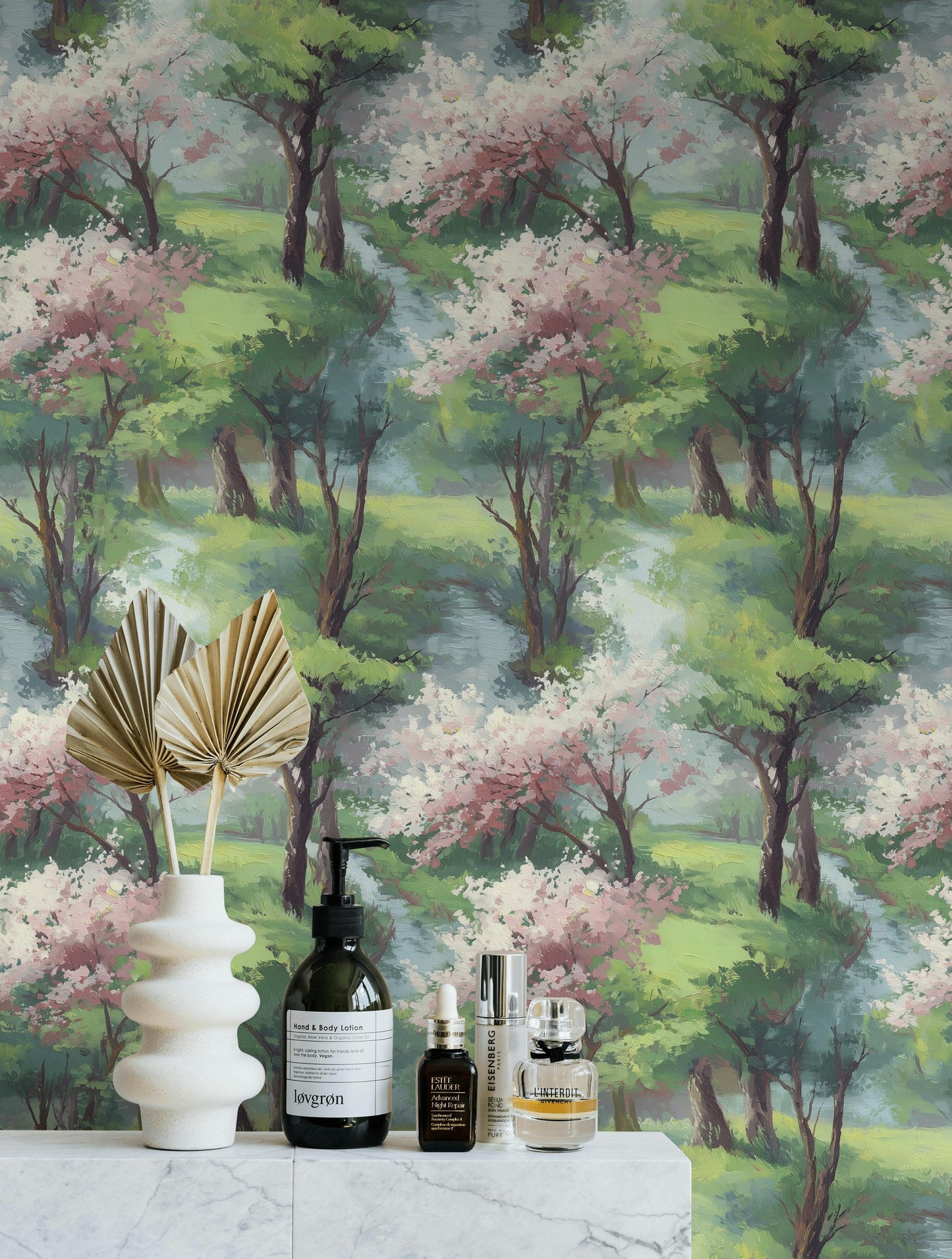 Watercolor Spring Forest Wallpaper: Peel and Stick Green Landscape Wall Mural