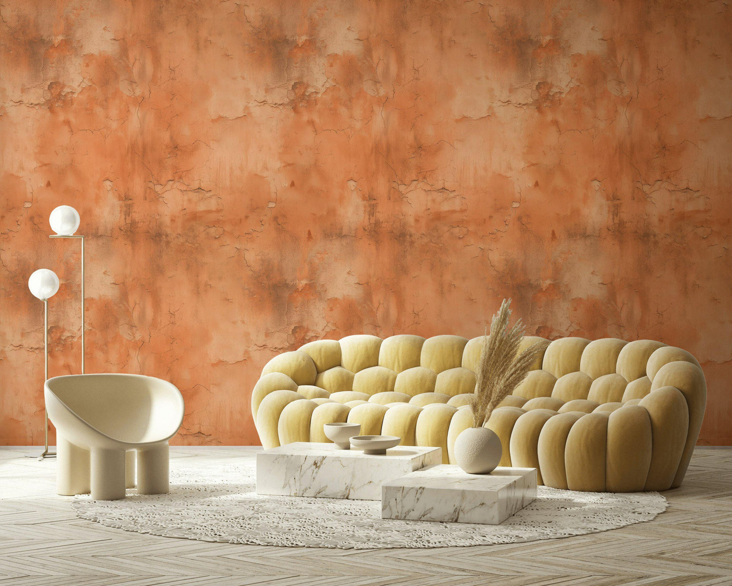 Distressed Terracotta Wallpaper Mural, Rustic Rusty Wall Decor, Industrial Peel and Stick