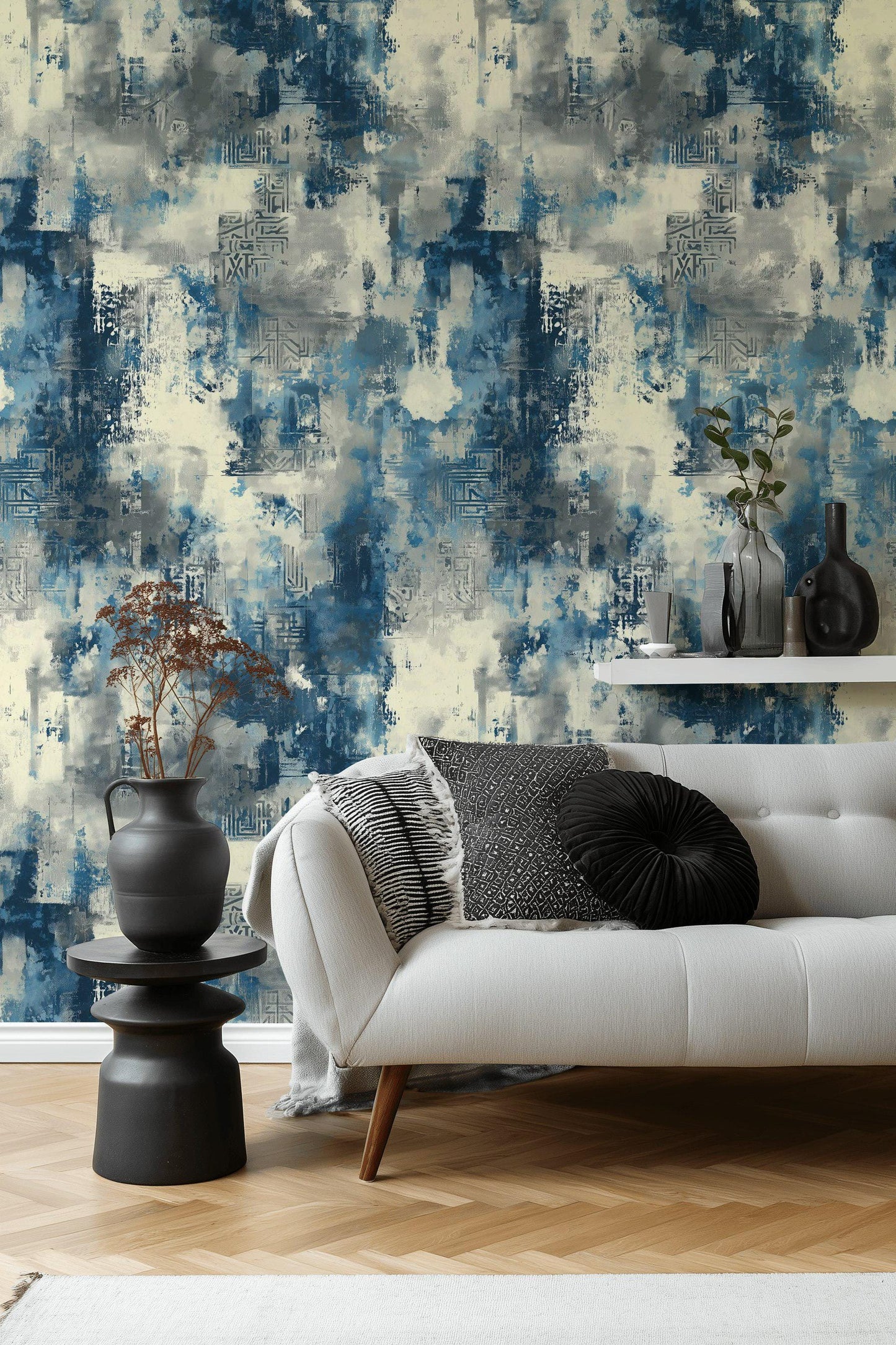 Industrial Texture Blue Wallpaper, Urban Grunge Wall Mural, Modern Paint Effect Peel and Stick