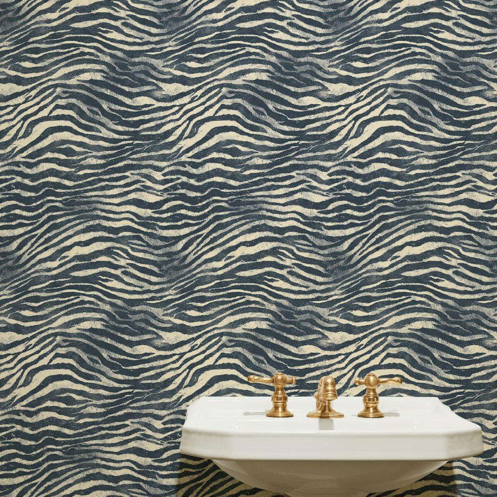 Navy Blue Zebra Print Wallpaper: Textured Peel and Stick Wall Mural