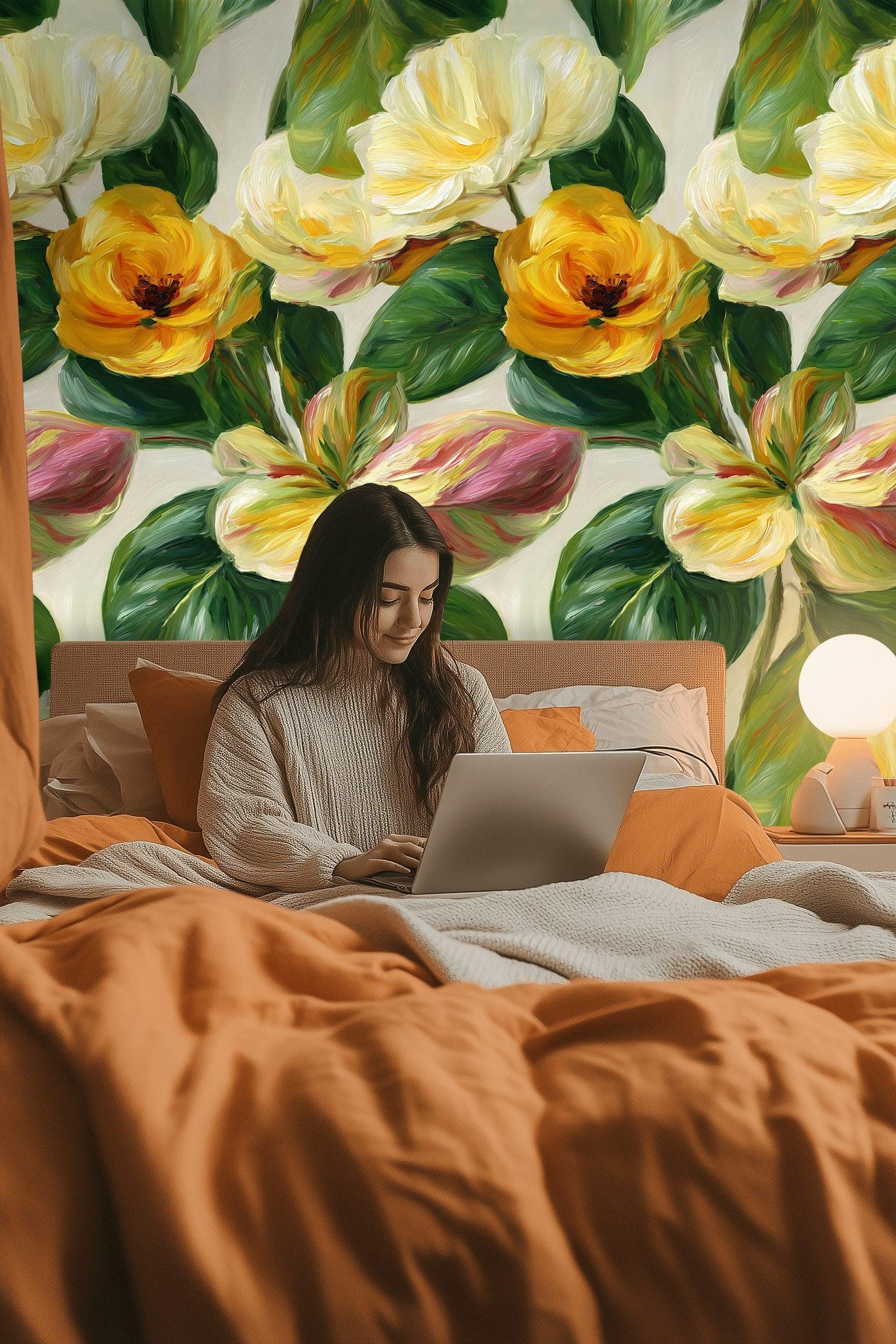 Floral Wallpaper Mural: Impasto Style Peel and Stick Decor