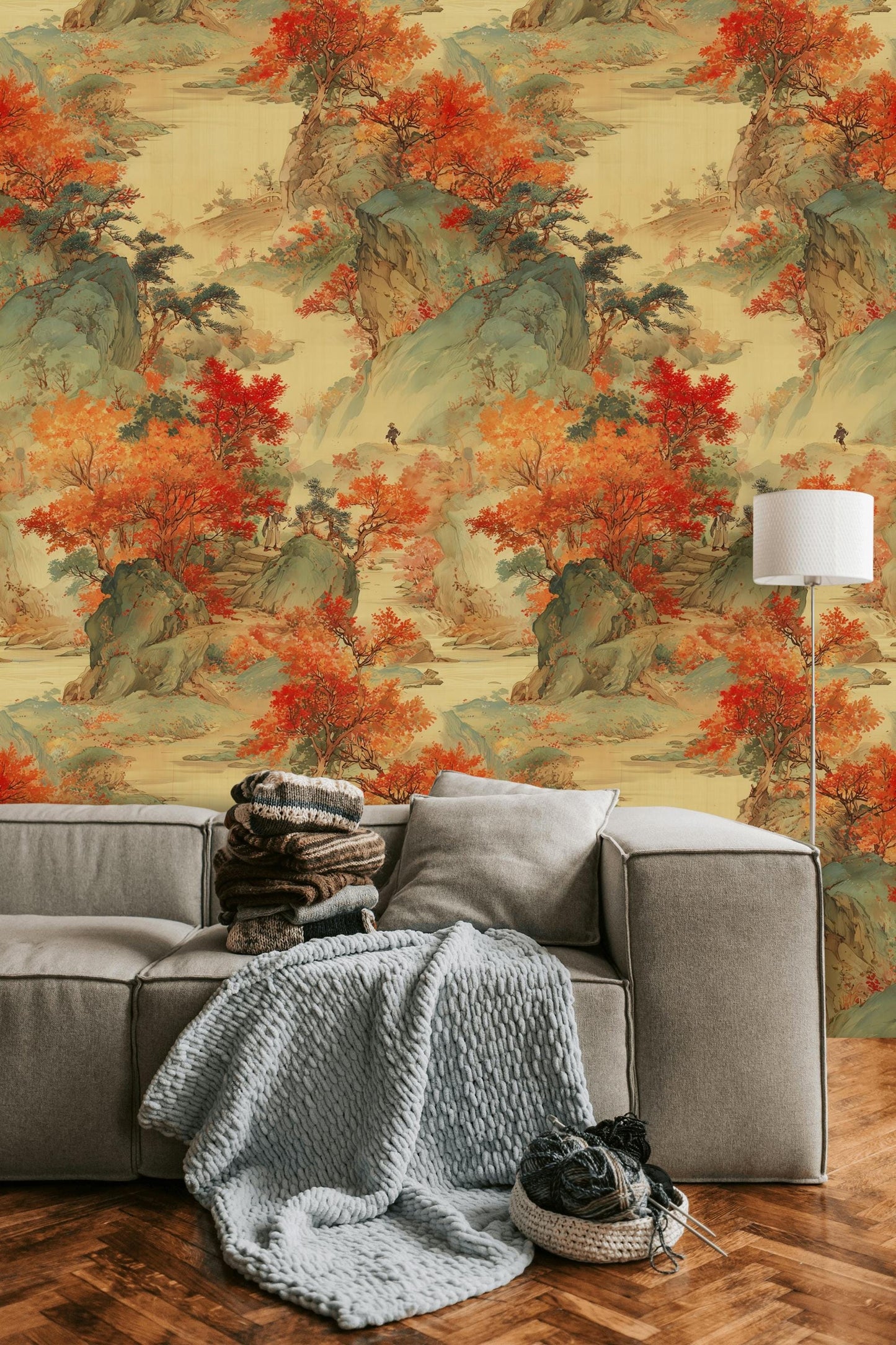 Oriental Landscape Wallpaper | Asian Mountain Wall Mural | Traditional Chinese Art Peel and Stick Decor