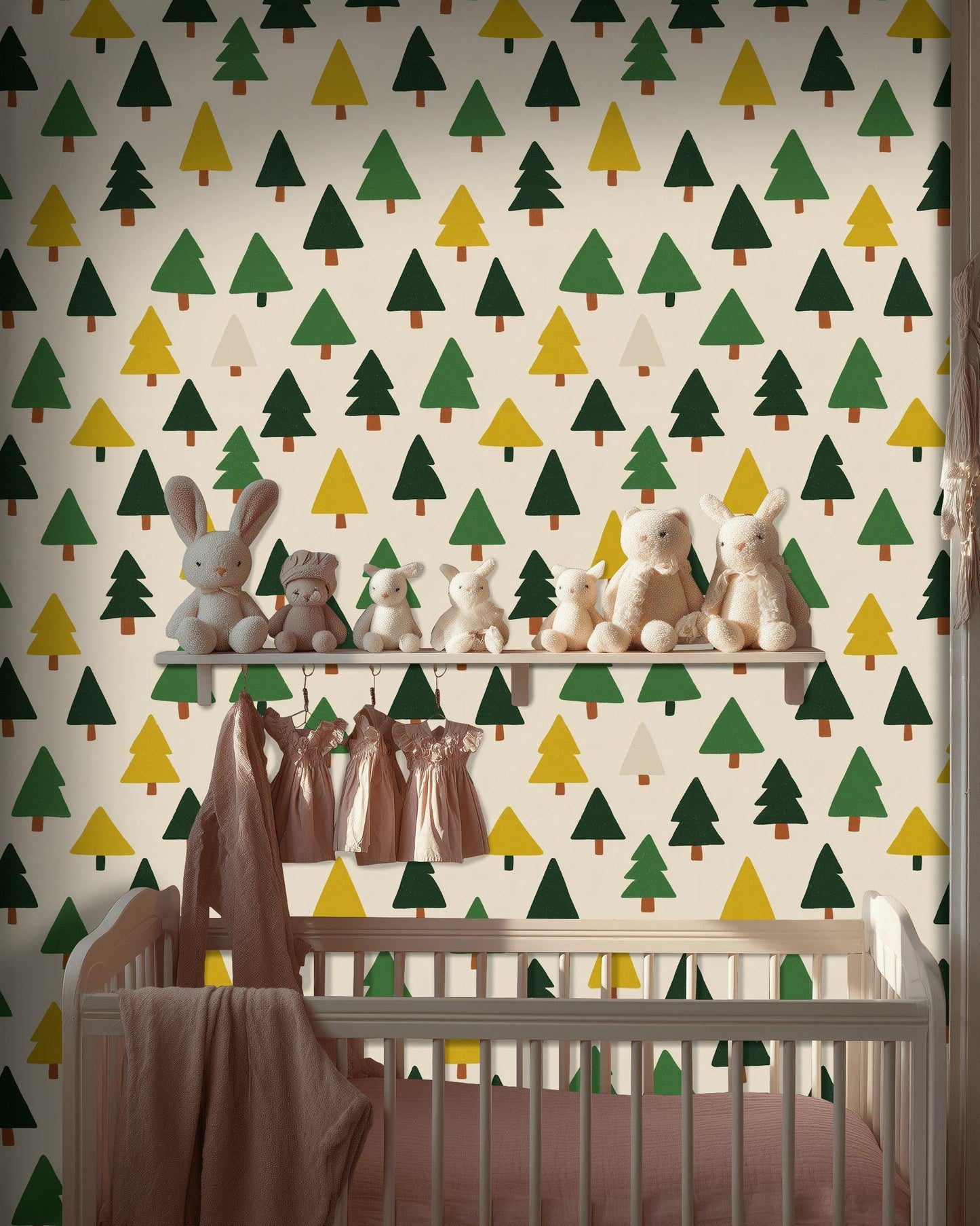Scandi Pine Tree Wallpaper: Neutral Nursery Peel and Stick Mural