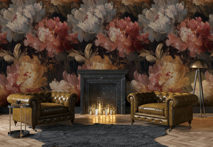 Dark Botanical Floral Wallpaper: Vintage Peel and Stick Wall Mural