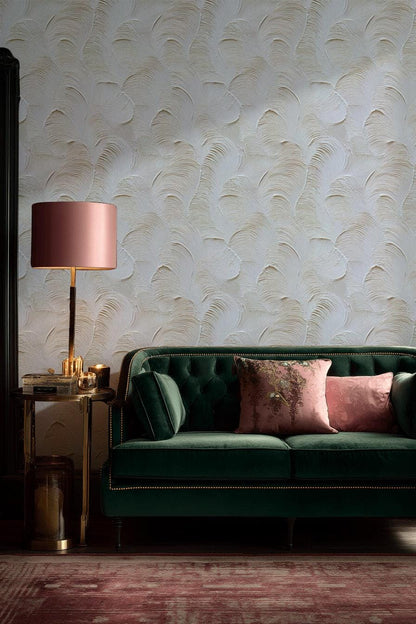 Artisan Faux Stucco Wallpaper, Off-White Fan Texture Peel & Stick Mural, Minimalist Vertical Panel