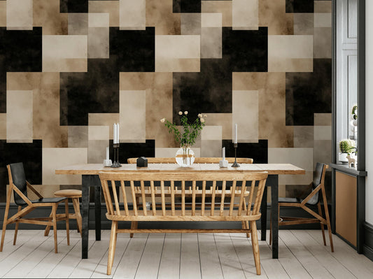 Abstract Geometric Squares Wallpaper | Modern Minimalist Wall Mural | Neutral Peel and Stick Decor