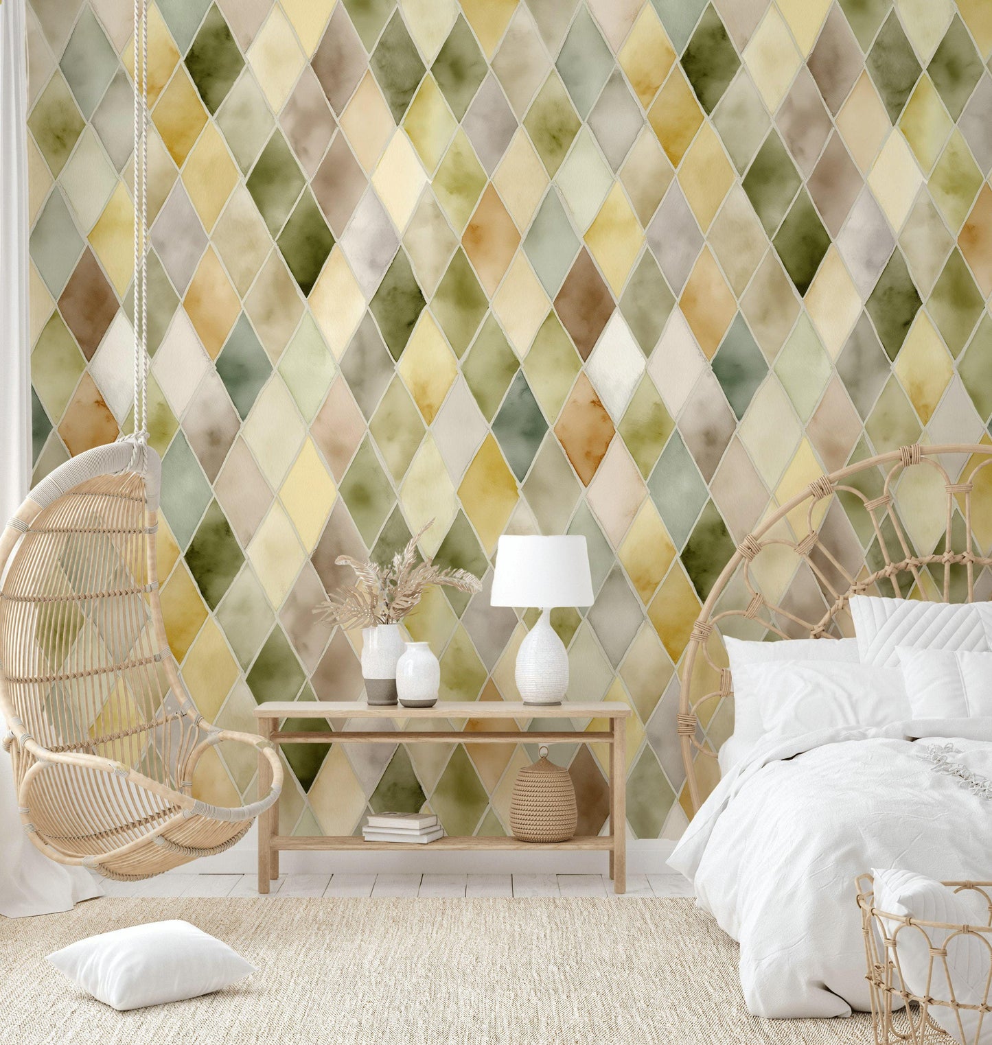 Pastel Watercolor Diamond Tile Wallpaper: Peel and Stick Harlequin Wall Mural