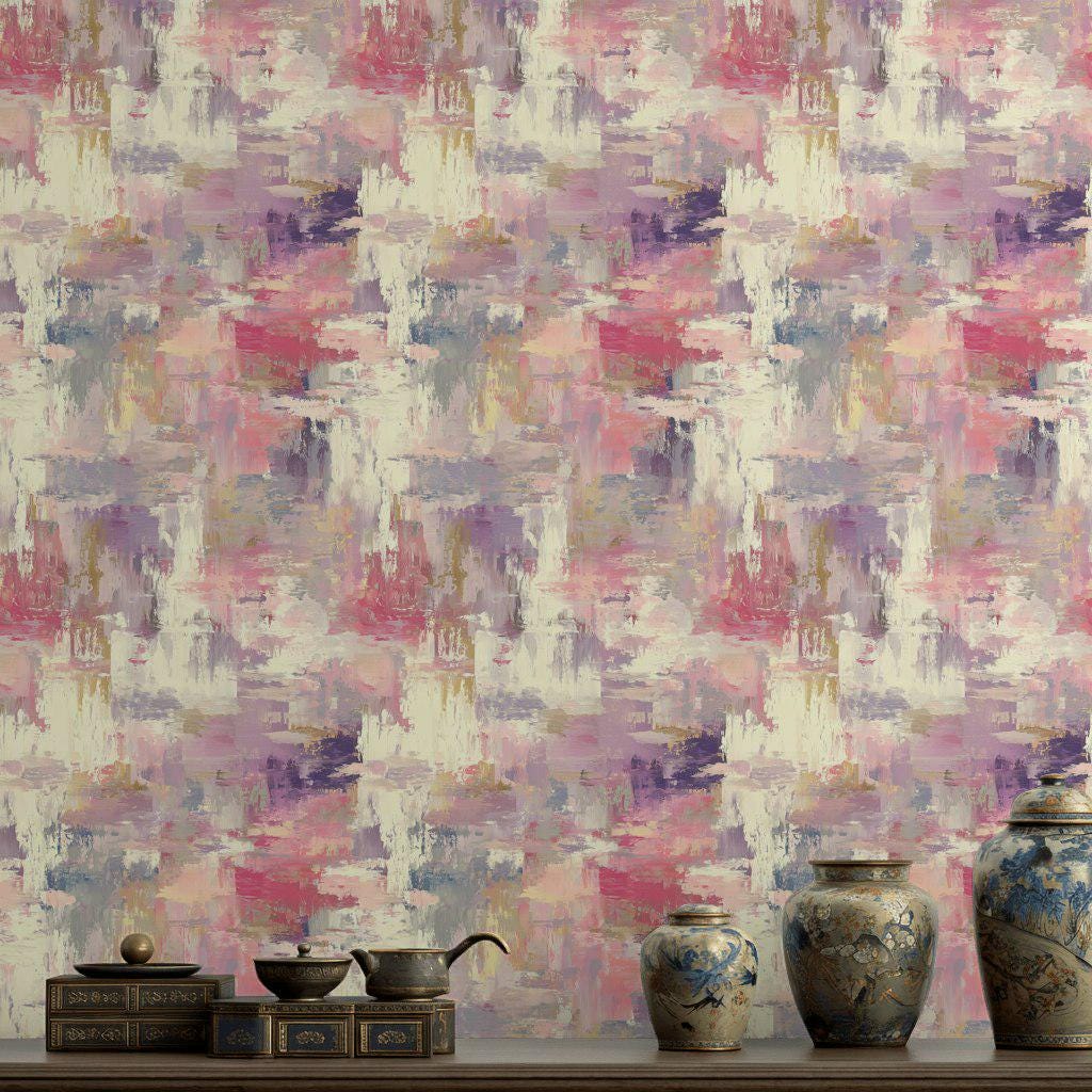 Modern Art Brushstroke Wallpaper, Pastel Pink Wall Mural, Layered Paint Effect Peel and Stick