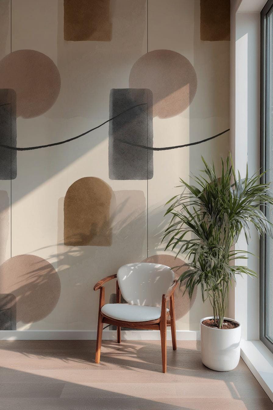 Abstract Geometric Wallpaper, Minimalist Wall Mural, Neutral Tones Peel and Stick Decor