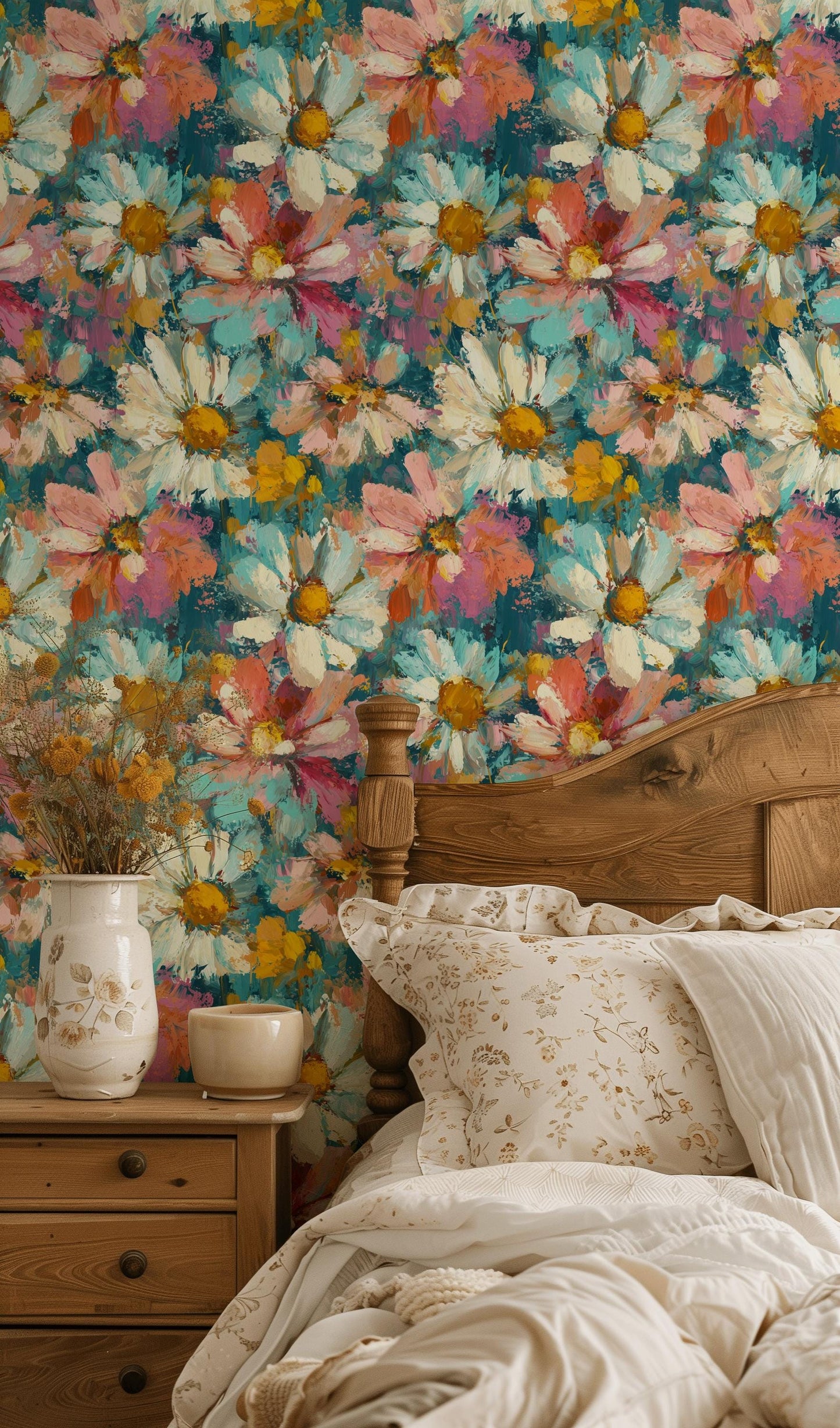 Impressionist Daisy Wallpaper Mural: Vibrant Floral Peel and Stick Art