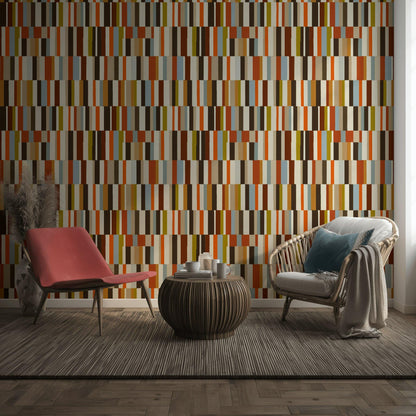 Mid-Century Modern Wallpaper, Retro Color Blocks Vertical Stripe Mural, Peel & Stick or Unpasted Panel