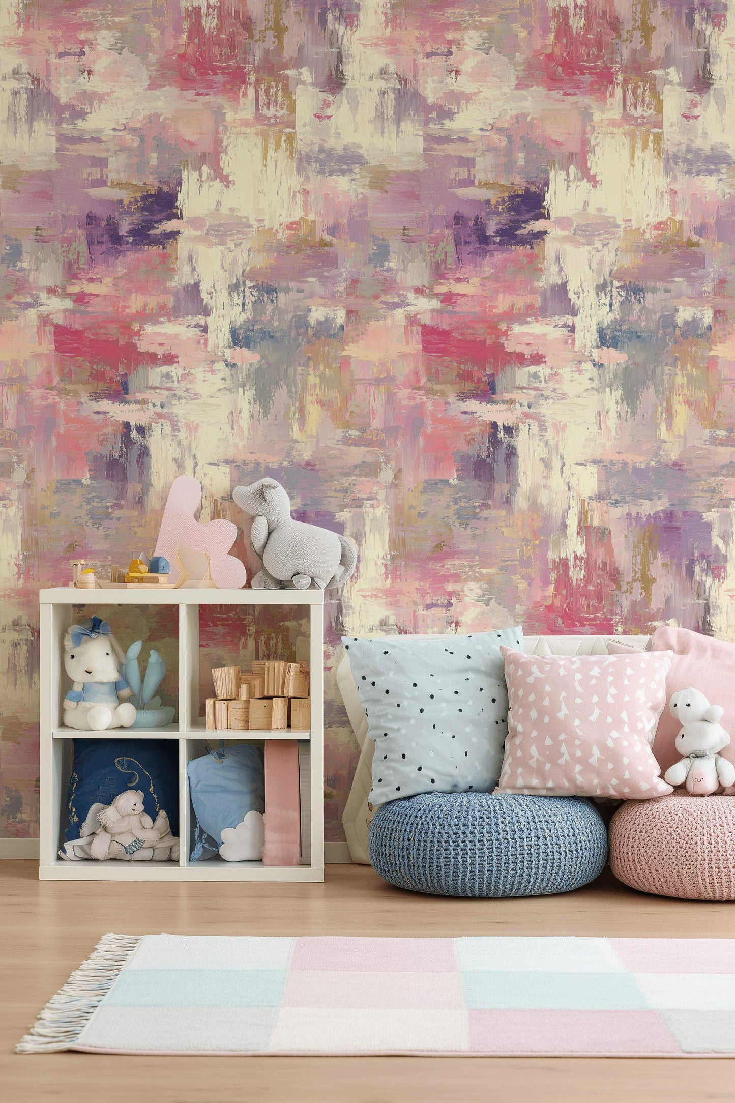 Modern Art Brushstroke Wallpaper, Pastel Pink Wall Mural, Layered Paint Effect Peel and Stick