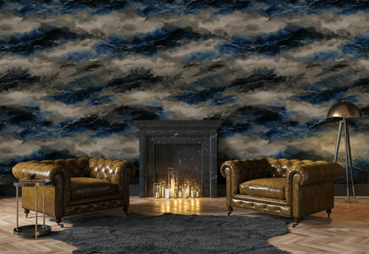 Abstract Stormy Sky Wallpaper: Modern Blue Gray Peel and Stick Wall Mural