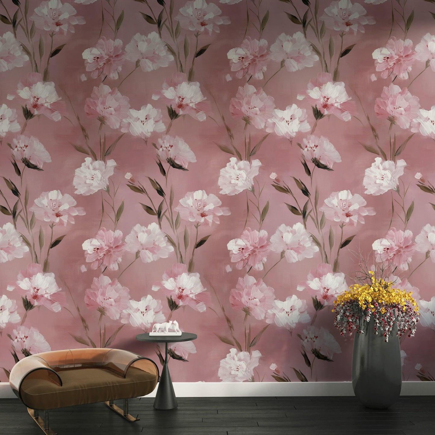 Romantic Pink Floral Wallpaper | Soft Textured Flower Wall Mural | Blush Peel and Stick Decor