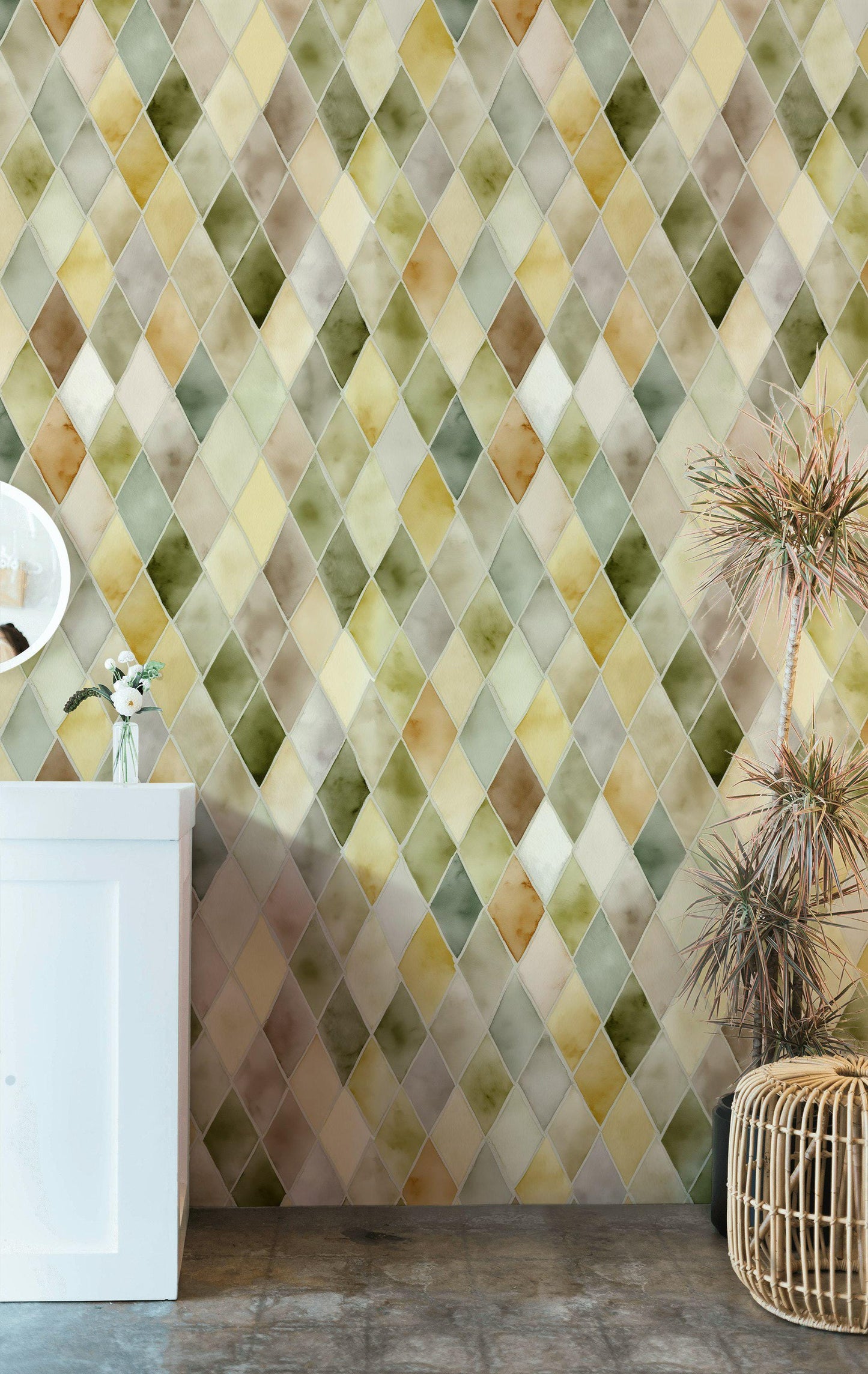 Pastel Watercolor Diamond Tile Wallpaper: Peel and Stick Harlequin Wall Mural