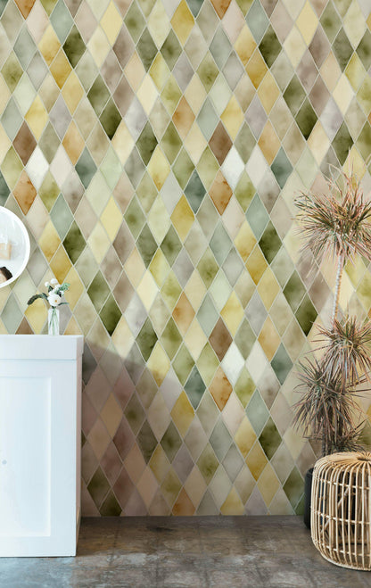 Pastel Watercolor Diamond Tile Wallpaper: Peel and Stick Harlequin Wall Mural