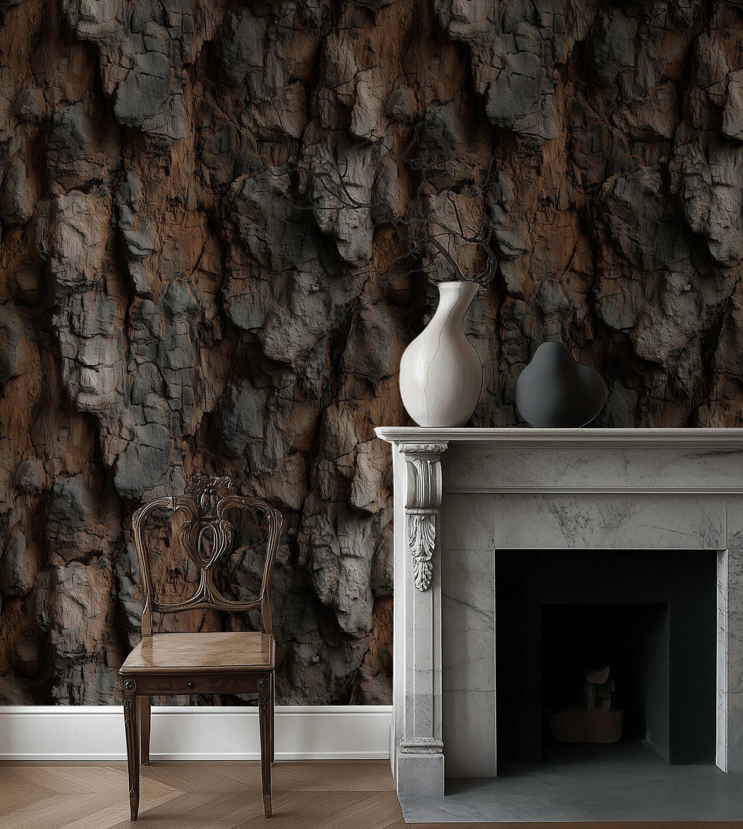 Realistic Tree Bark Wallpaper | Rustic Cabin Wall Mural | Natural Peel and Stick Decor