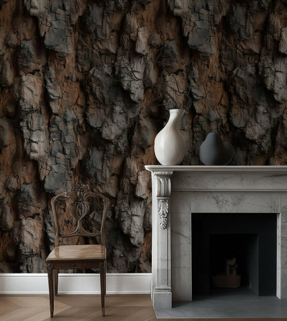 Realistic Tree Bark Wallpaper | Rustic Cabin Wall Mural | Natural Peel and Stick Decor