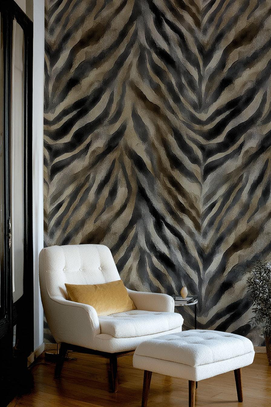 Zebra Print Wallpaper, Abstract Animal Print Wall Mural, Neutral Tones Peel and Stick Decor