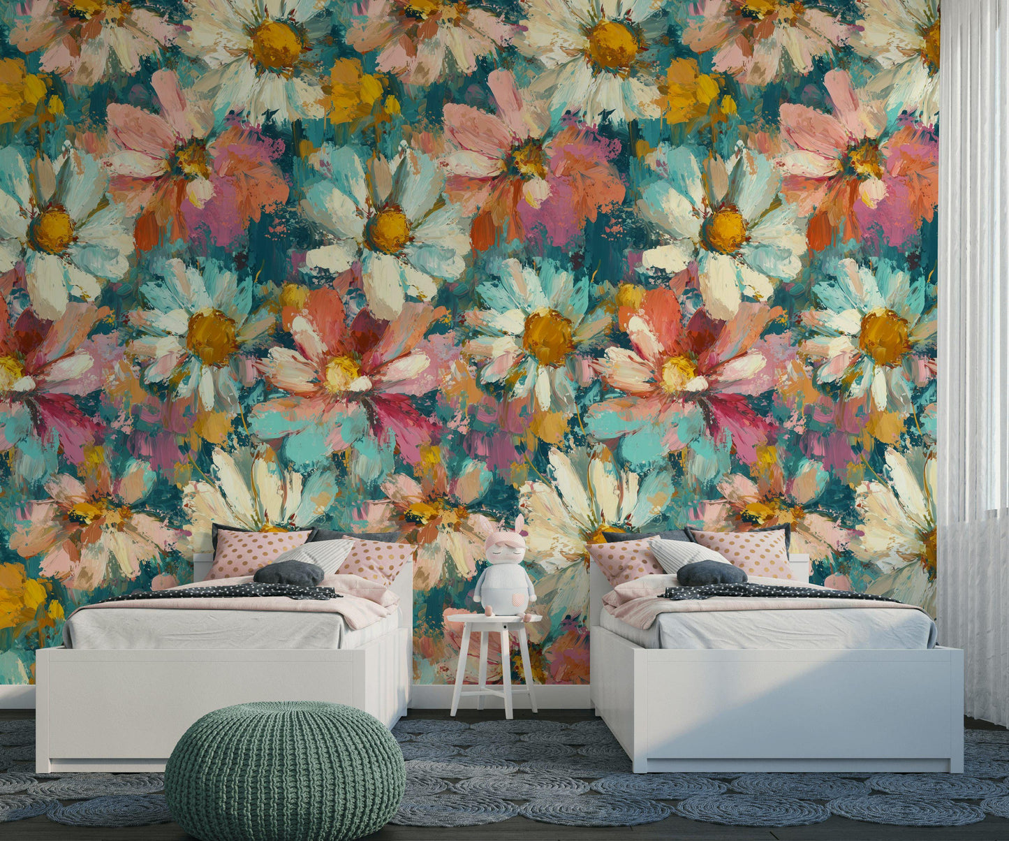 Impressionist Daisy Wallpaper Mural: Vibrant Floral Peel and Stick Art