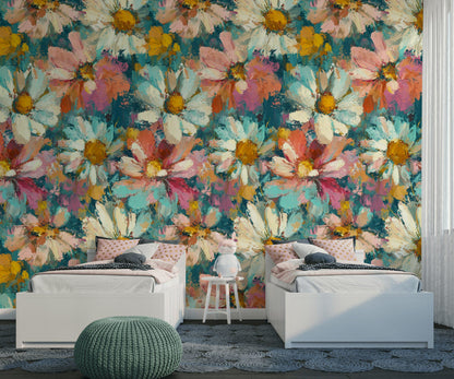 Impressionist Daisy Wallpaper Mural: Vibrant Floral Peel and Stick Art
