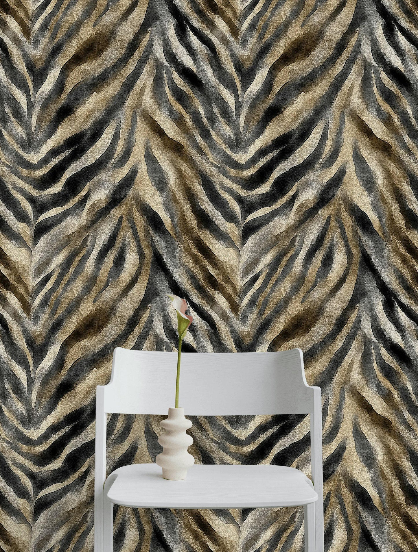 Zebra Print Wallpaper, Abstract Animal Print Wall Mural, Neutral Tones Peel and Stick Decor