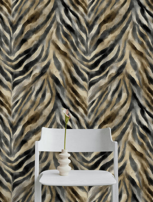 Zebra Print Wallpaper, Abstract Animal Print Wall Mural, Neutral Tones Peel and Stick Decor