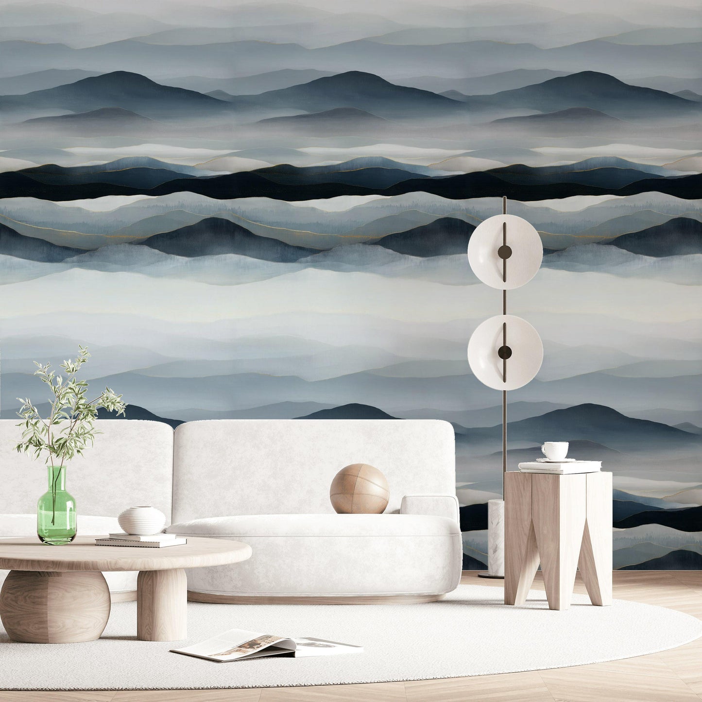 Blue Gray Mountain Wallpaper Mural: Gold Line Peel and Stick