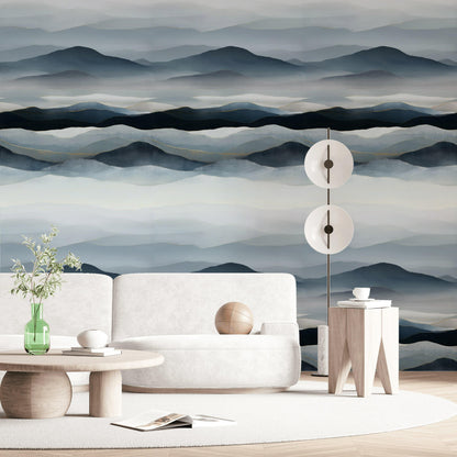 Blue Gray Mountain Wallpaper Mural: Gold Line Peel and Stick