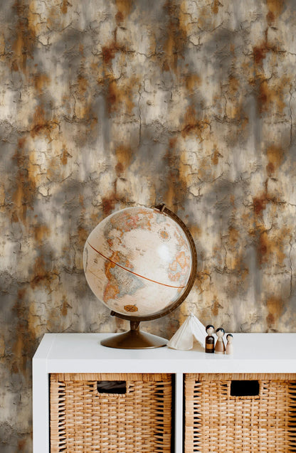 Cracked Terracotta Wallpaper Mural | Distressed Rustic Plaster Texture | Industrial Peel and Stick Wall Decor