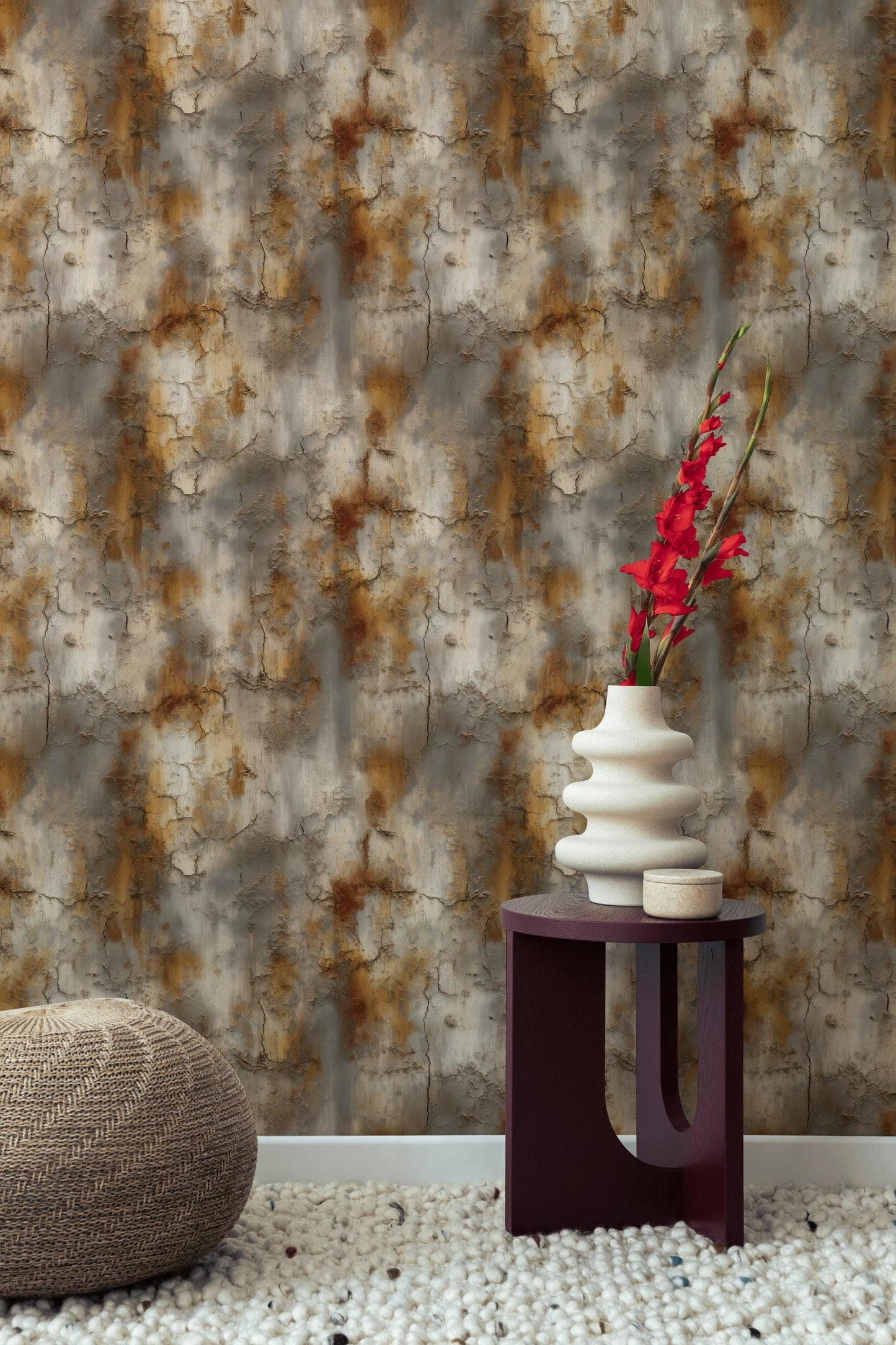 Cracked Terracotta Wallpaper Mural | Distressed Rustic Plaster Texture | Industrial Peel and Stick Wall Decor