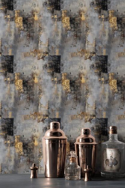 Distressed Concrete Texture Wallpaper | Luxury Gold Grunge Wall Mural | Modern Peel & Stick Art