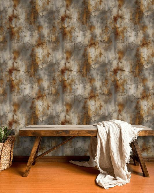 Cracked Terracotta Wallpaper Mural | Distressed Rustic Plaster Texture | Industrial Peel and Stick Wall Decor