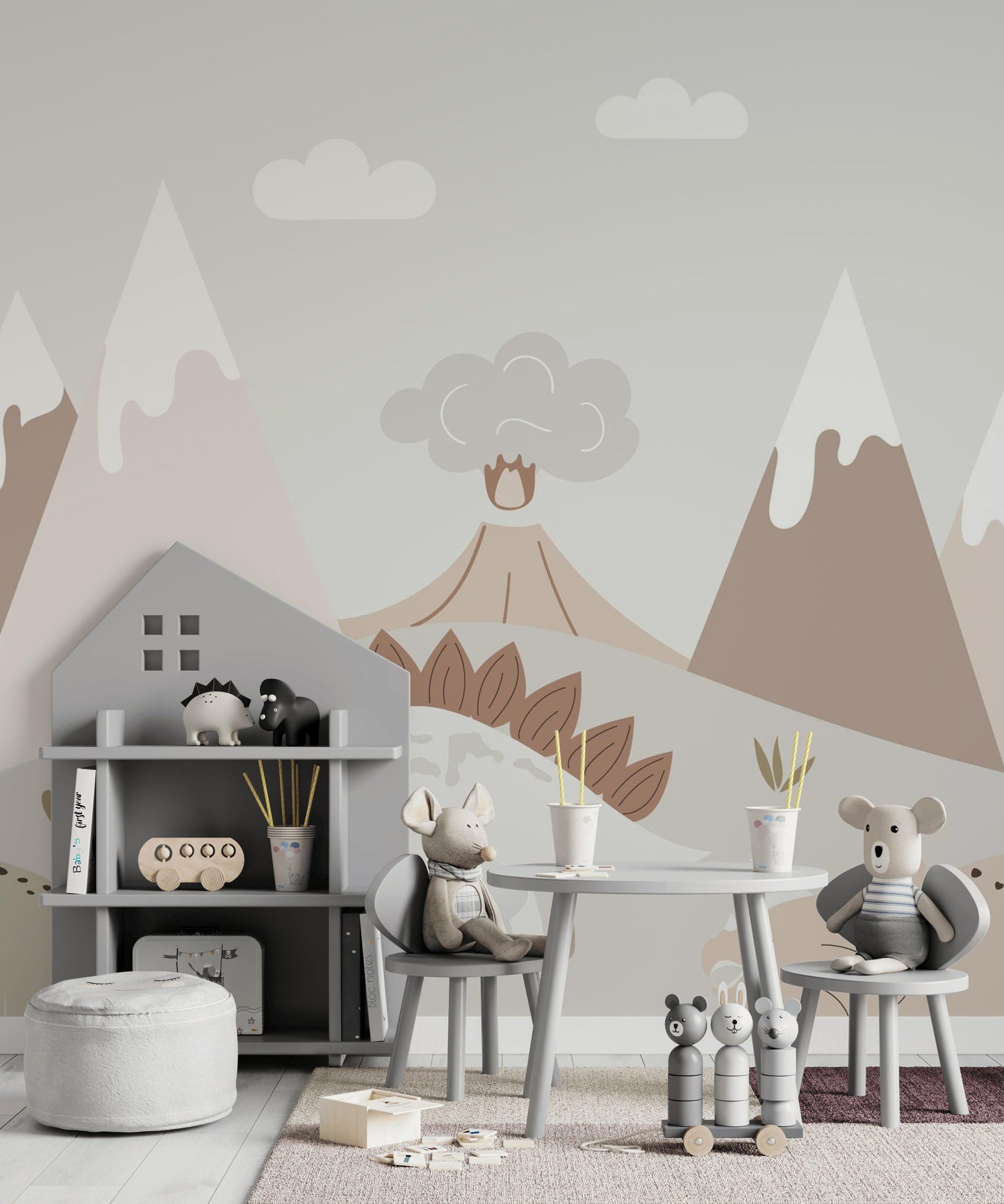 Minimalist Dinosaur Wallpaper, Neutral Dino Wall Mural, Boho Peel and Stick Nursery Decor